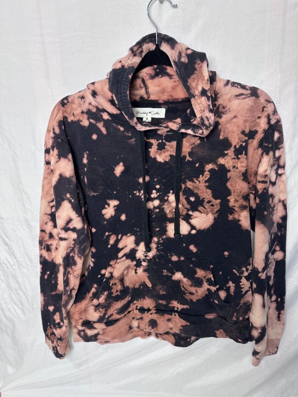 Brooklyn Cloth Women's Small Bleach Tie Dye Hoodie Black Peach Pullover